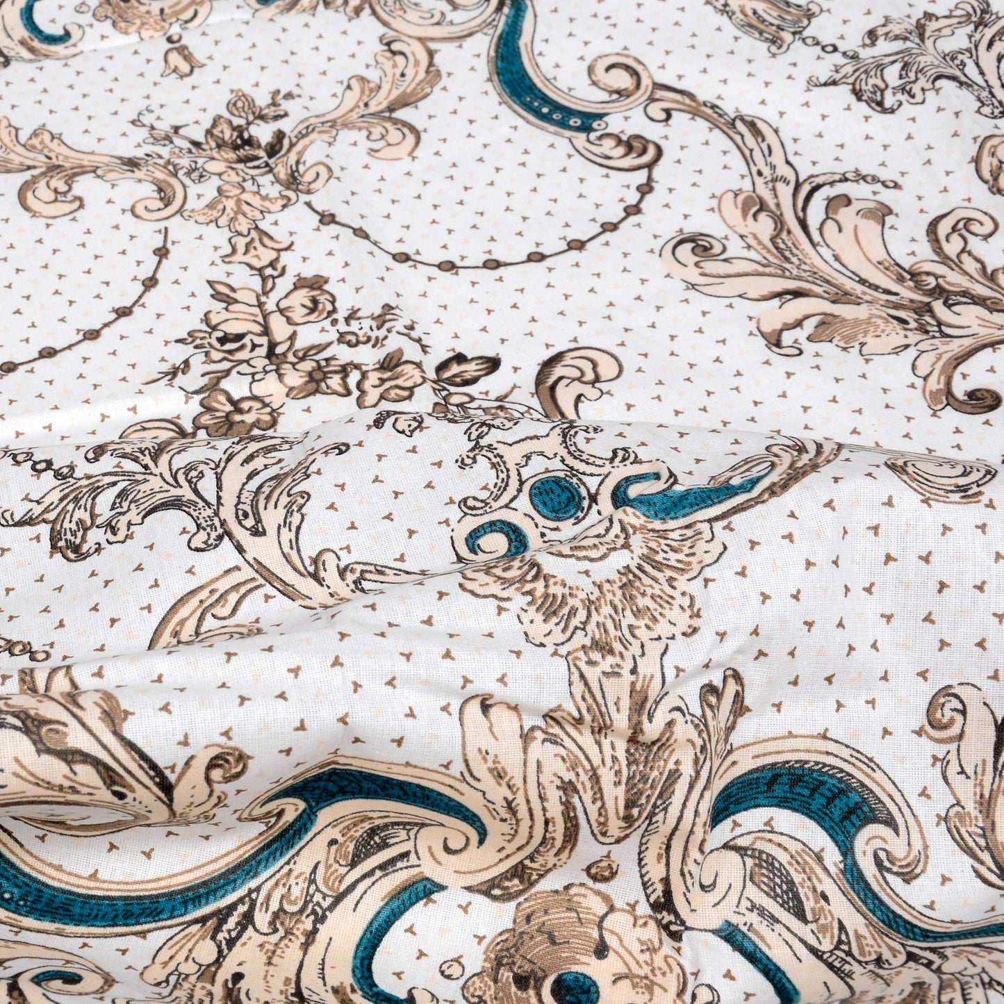 Ivory Gold Floral Bedsheet For King Size Bed with 2 Pillow Covers