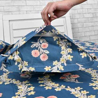 Floral Blue 100% Cotton Lightweight King Size Bedsheet