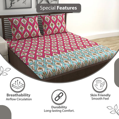 Red 100% Cotton Jaipuri Print Bedsheets for Double Bed