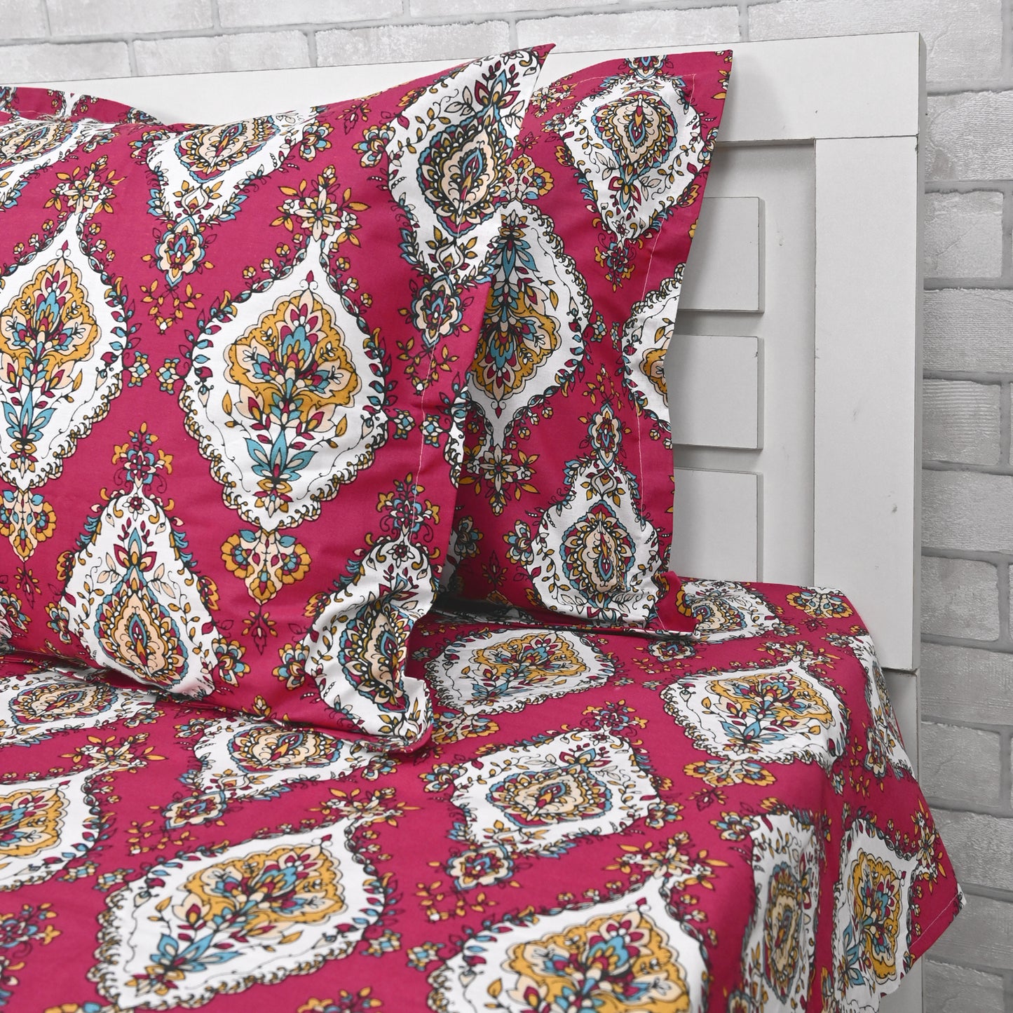 Red 100% Cotton Jaipuri Print Bedsheets for Double Bed