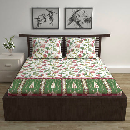 Traditional Pattern 100% Cotton Bedsheet for Double Bed with Pillow Covers