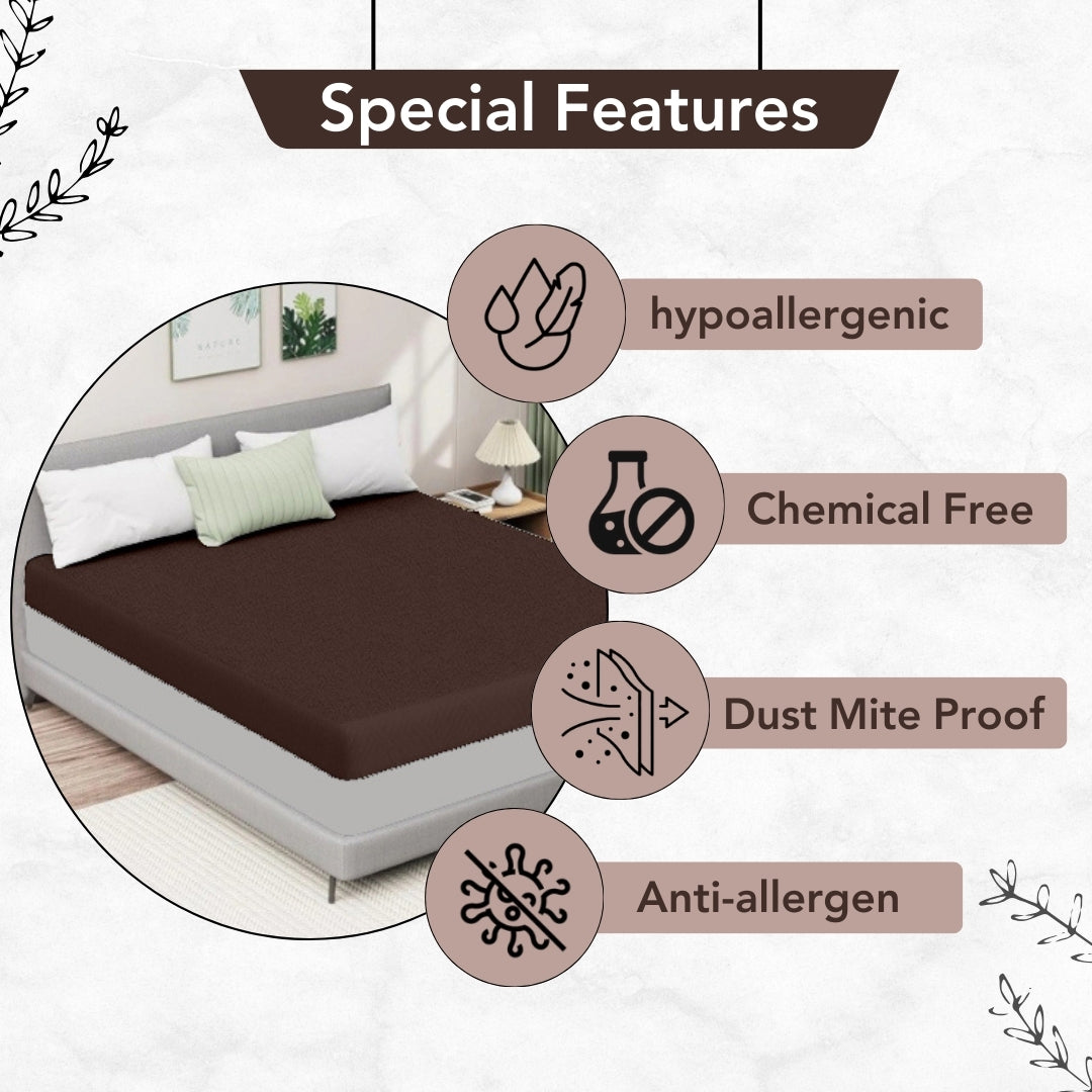 Coffee Terry Cotton Water Proof Mattress Protector/Cover for King Bed Soft & Breathable