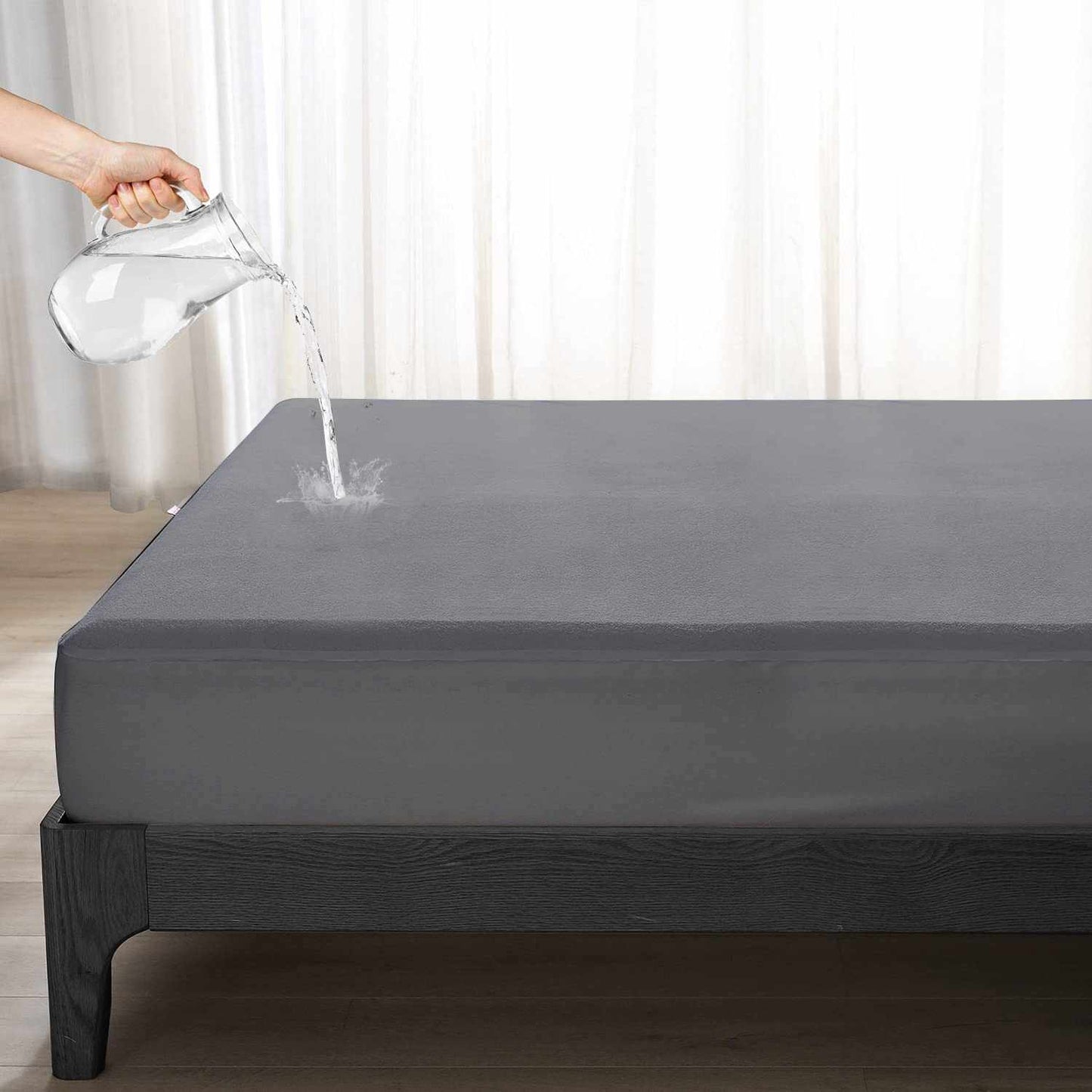 Grey Terry Cotton Water Proof Mattress Protector/Cover for King Bed Soft & Breathable