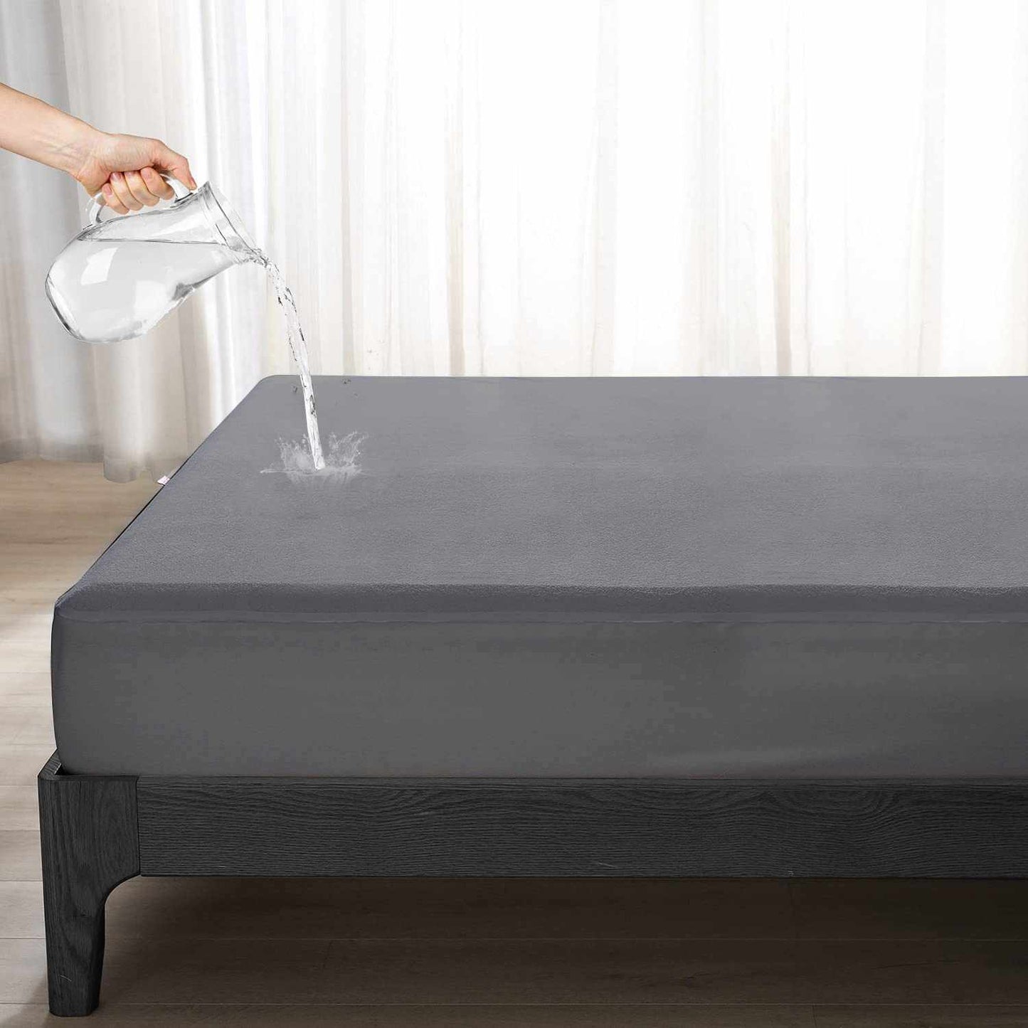 Grey Terry Cotton Soft & Breathable Water Proof Mattress Protector Cover for Single Bed