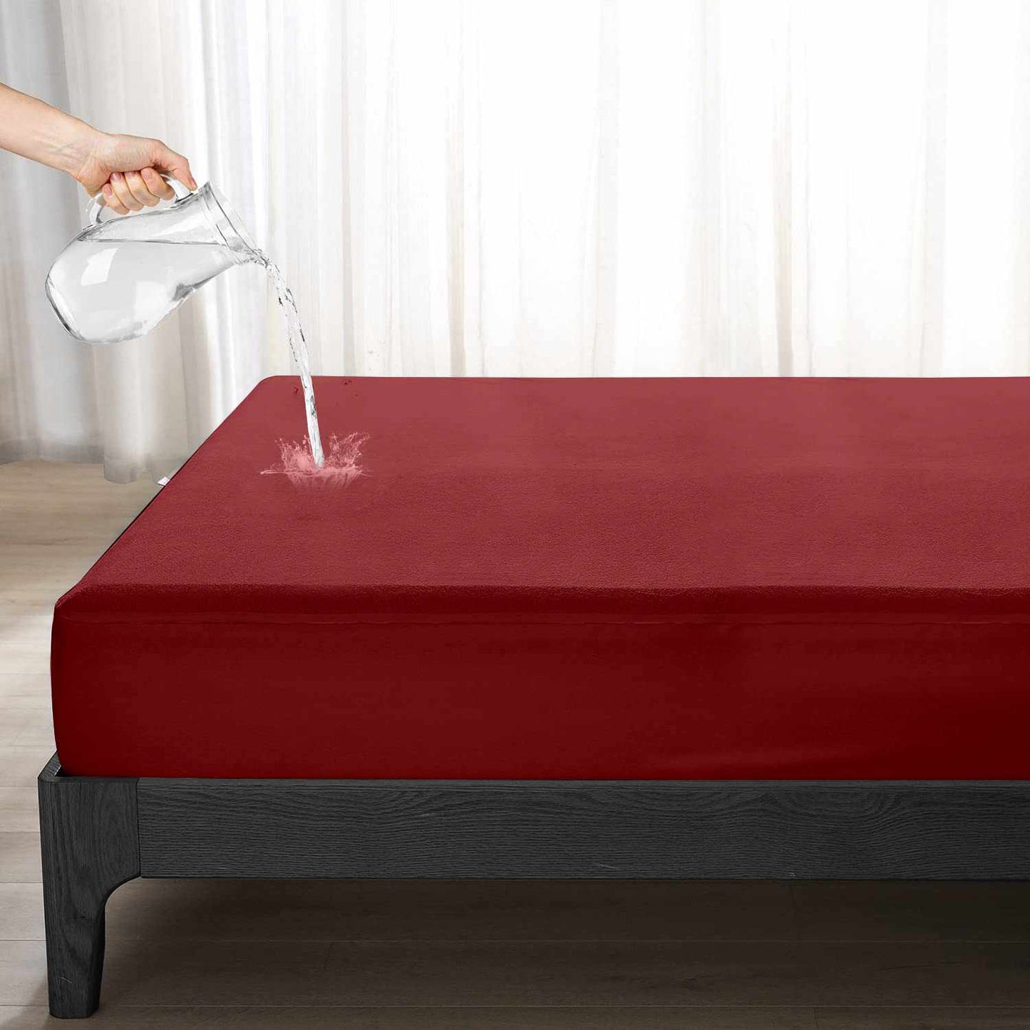 Maroon Terry Cotton Soft & Breathable Water Proof Mattress Protector Cover for Double Bed - 36"x72" ( Maroon ) - (mp-marron-db)