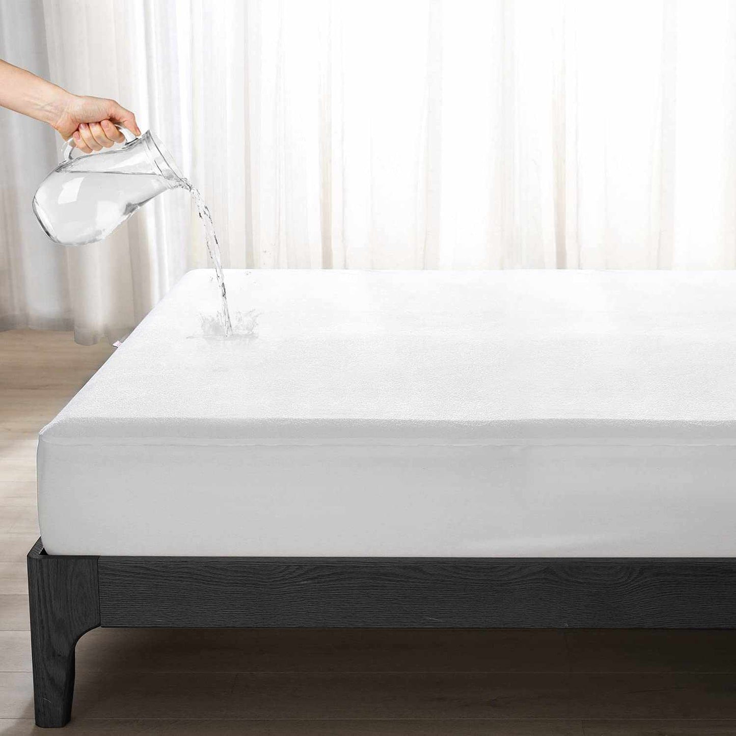 White Terry Cotton Soft & Breathable Water Proof Mattress Protector Cover for Single Bed - 36"x72"  - (MP-WHITE-SB)