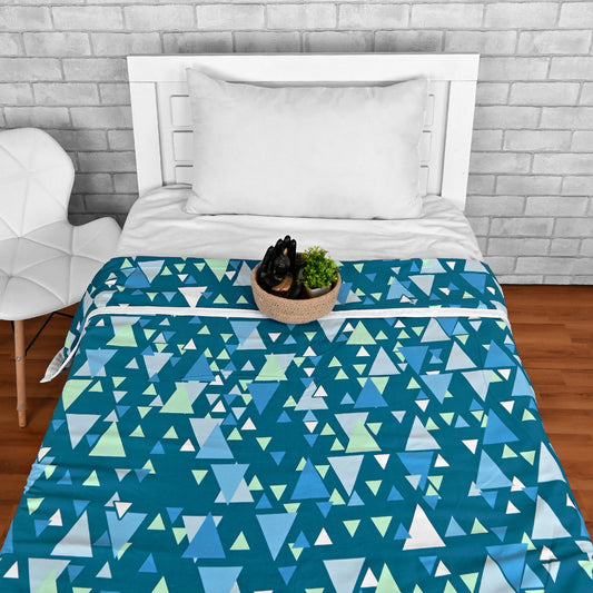 Geometric Light Green And Blue Microfiber Comfortable Single Bed AC Dohar