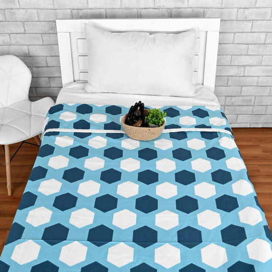 Geometric Navy Blue And White Microfiber Comfortable Single Bed AC Dohar