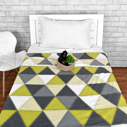 Geometric Yellow, Grey And White Microfiber Comfortable Single Bed AC Dohar