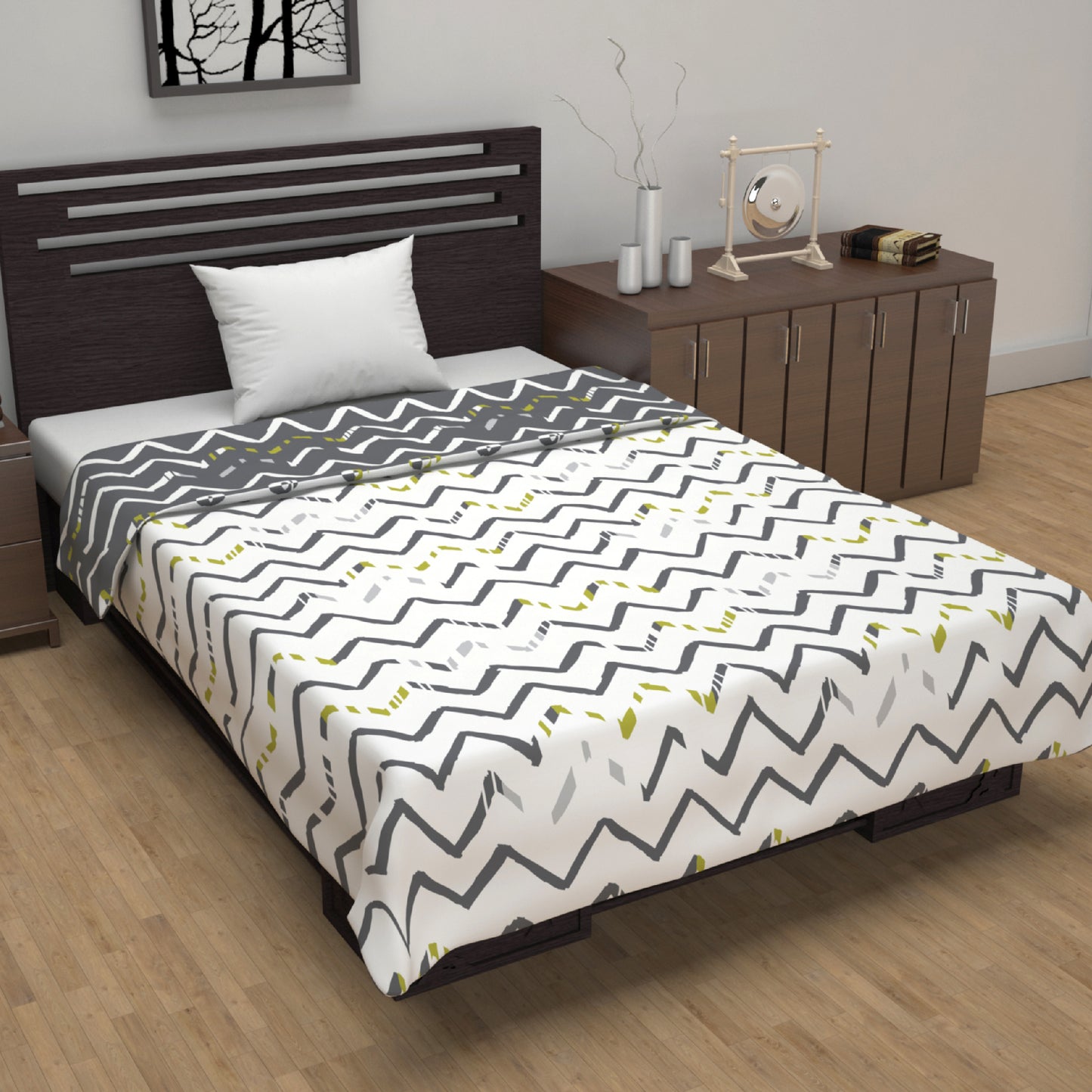 Grey Abstract Print Lotus Soft Touch Microfiber Single Bed Dohar
