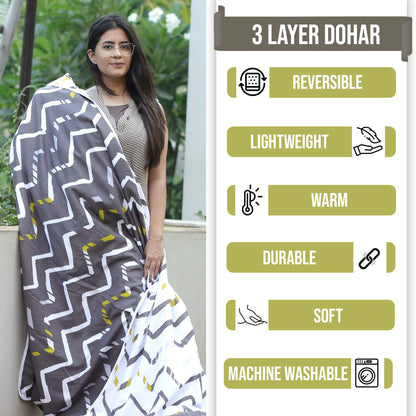 Grey Abstract Print Lotus Soft Touch Microfiber Single Bed Dohar