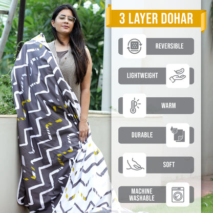 Grey Abstract Print Lotus Soft Touch Microfiber Single Bed Dohar