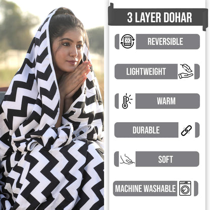 Black Modern Zig Zag Microfiber Double Bed AC Dohar