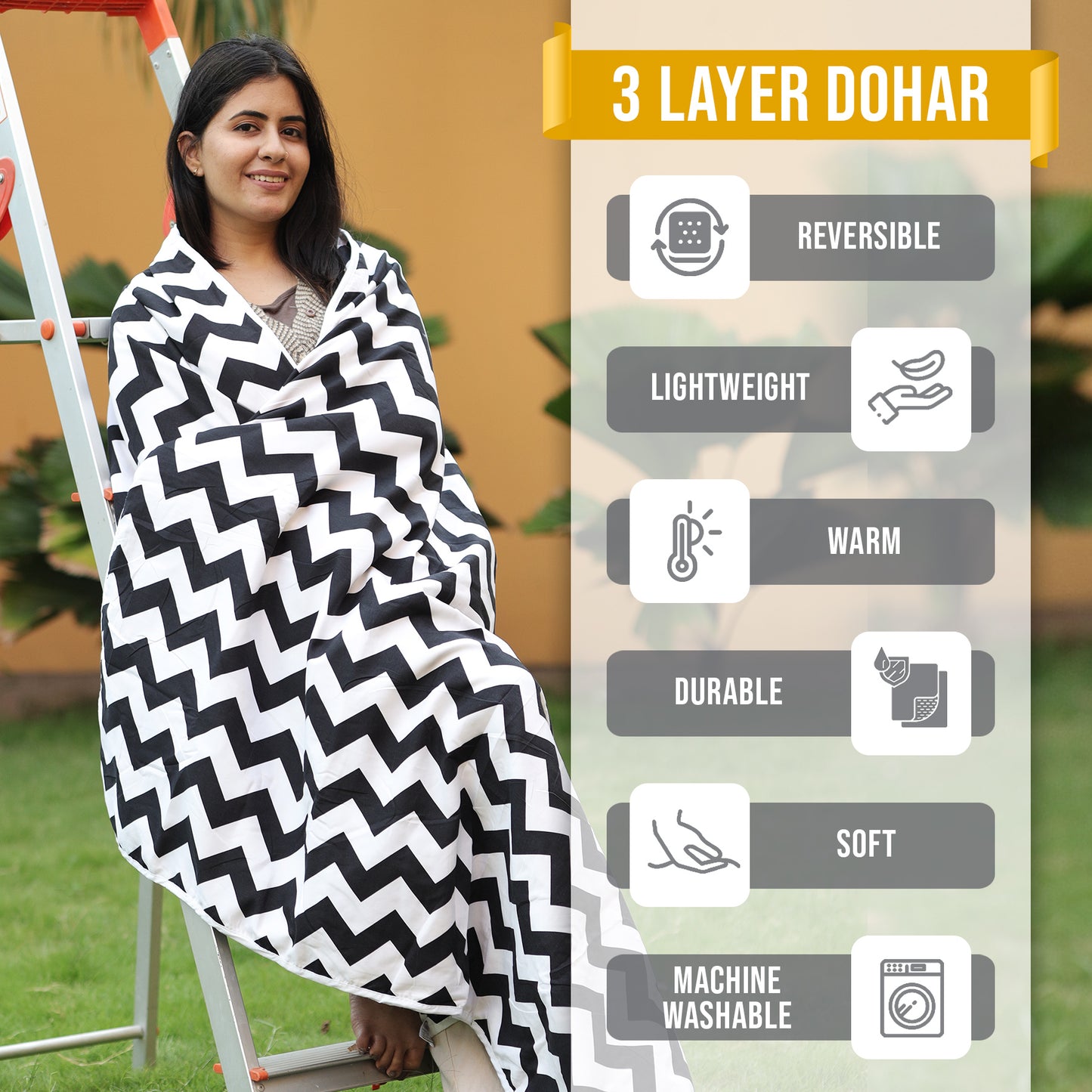 Black Modern Zig Zag Microfiber Single Bed AC Dohar