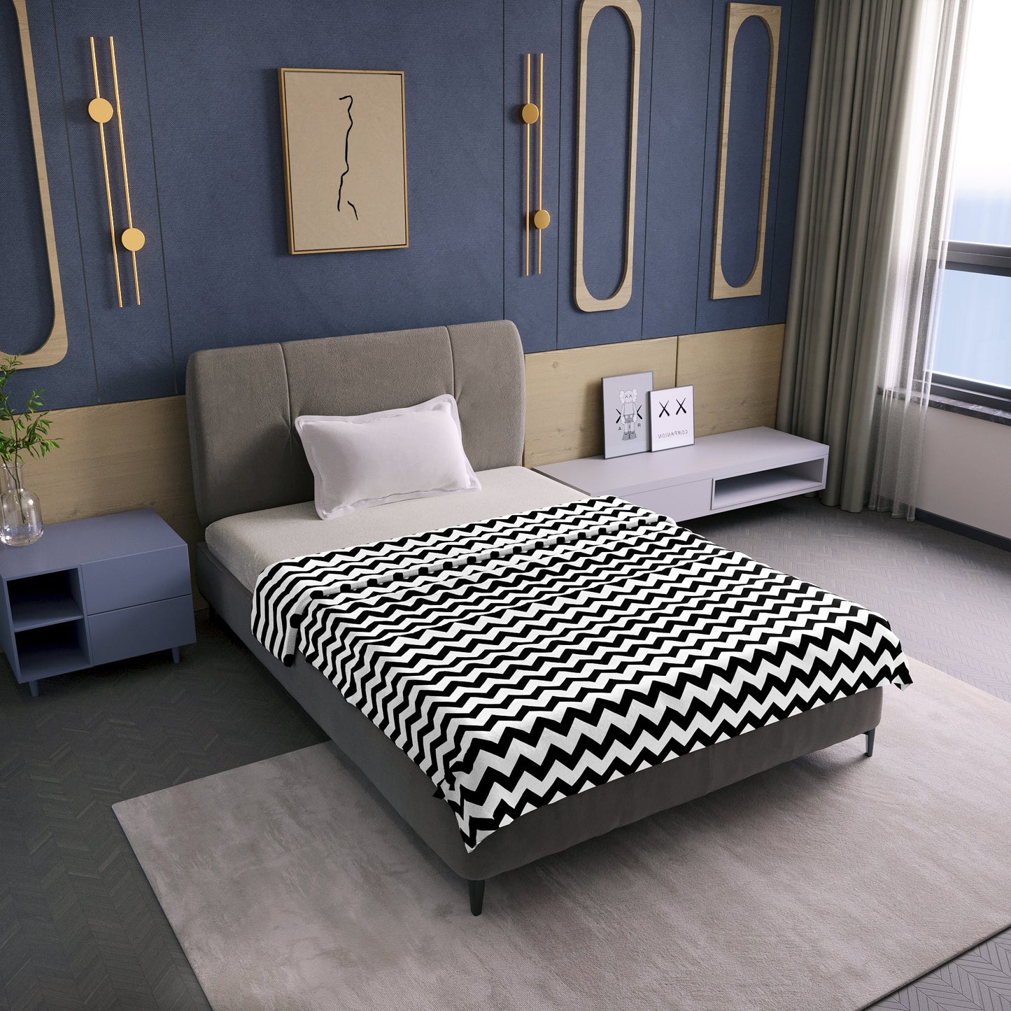 Black Modern Zig Zag Microfiber Single Bed AC Dohar