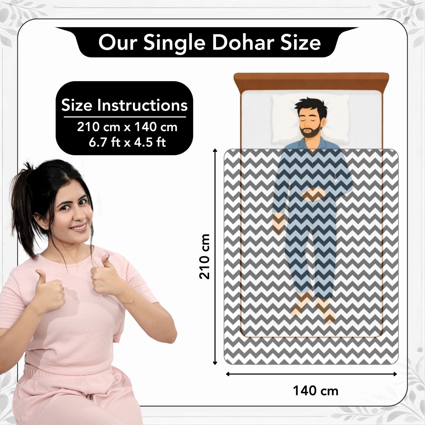 Black Modern Zig Zag Microfiber Single Bed AC Dohar