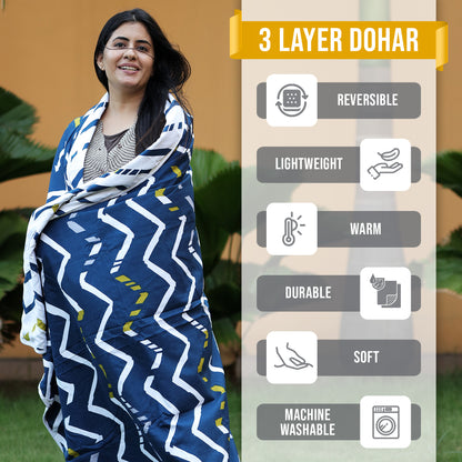 Dark Blue Abstract Print Soft Touch Microfiber Single Bed Dohar