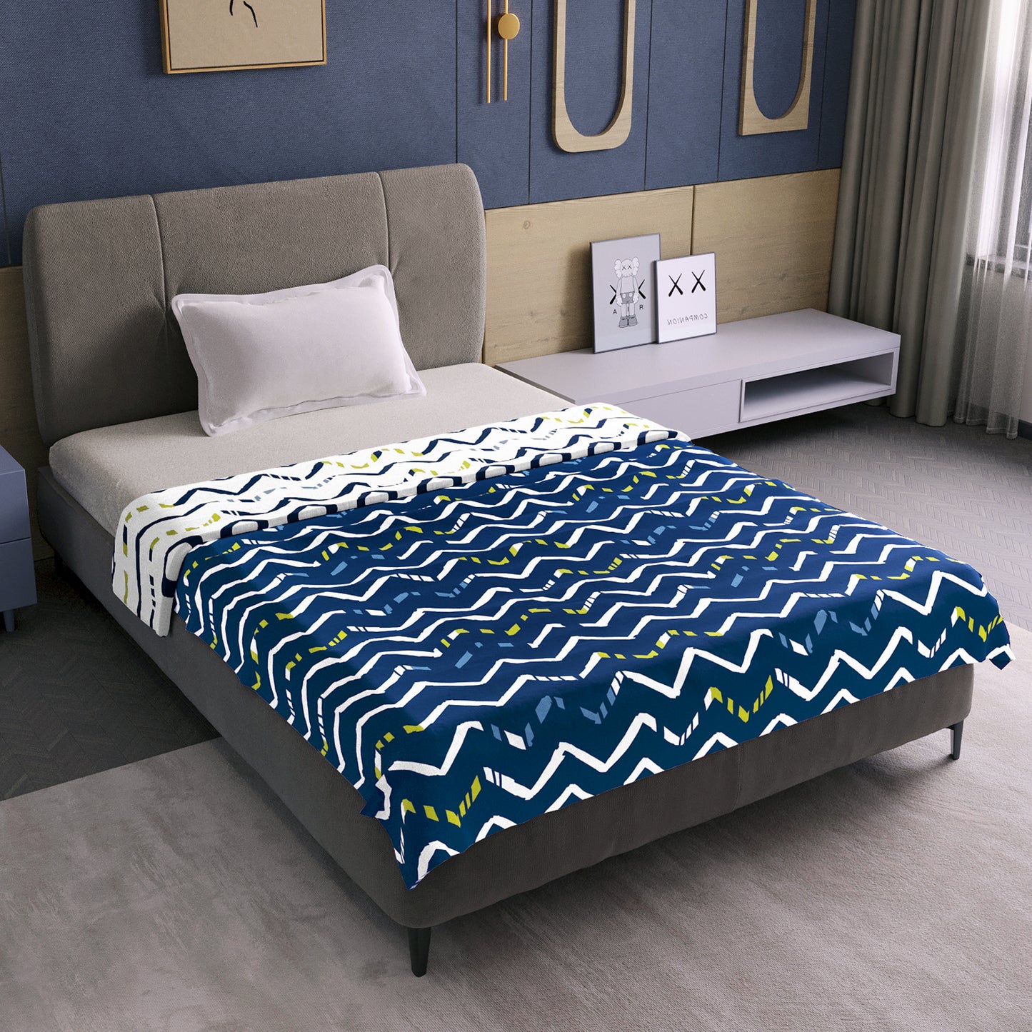 Dark Blue Abstract Print Soft Touch Microfiber Single Bed Dohar