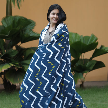 Dark Blue Abstract Print Soft Touch Microfiber Single Bed Dohar