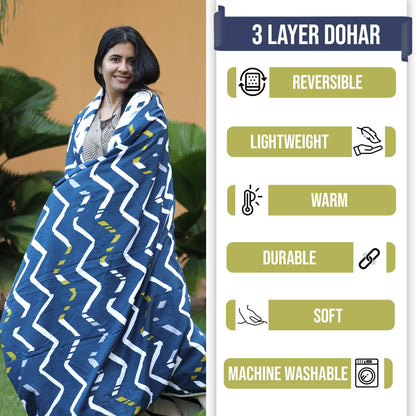 Dark Blue Abstract Print Soft Touch Microfiber Single Bed Dohar