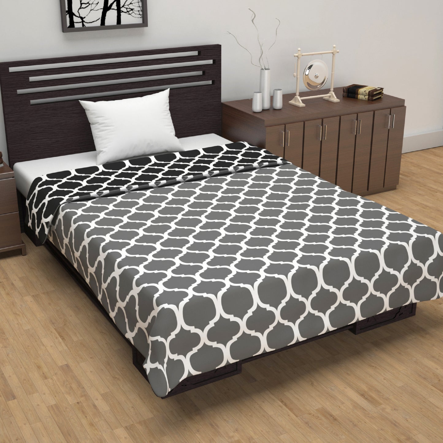 Black Abstract Print Super Soft Brushed Microfiber Single Bed AC Dohar