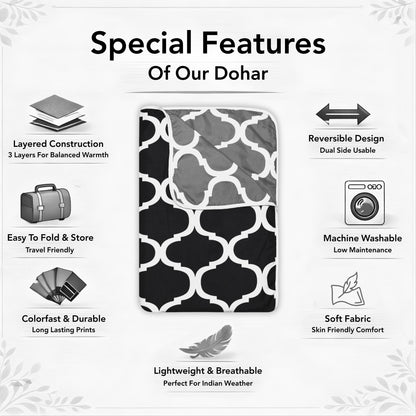 Black Abstract Print Super Soft Brushed Microfiber Single Bed AC Dohar