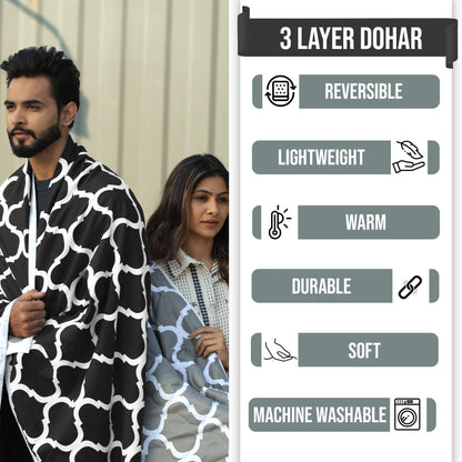 Black Abstract Print Super Soft Brushed Microfiber Single Bed AC Dohar