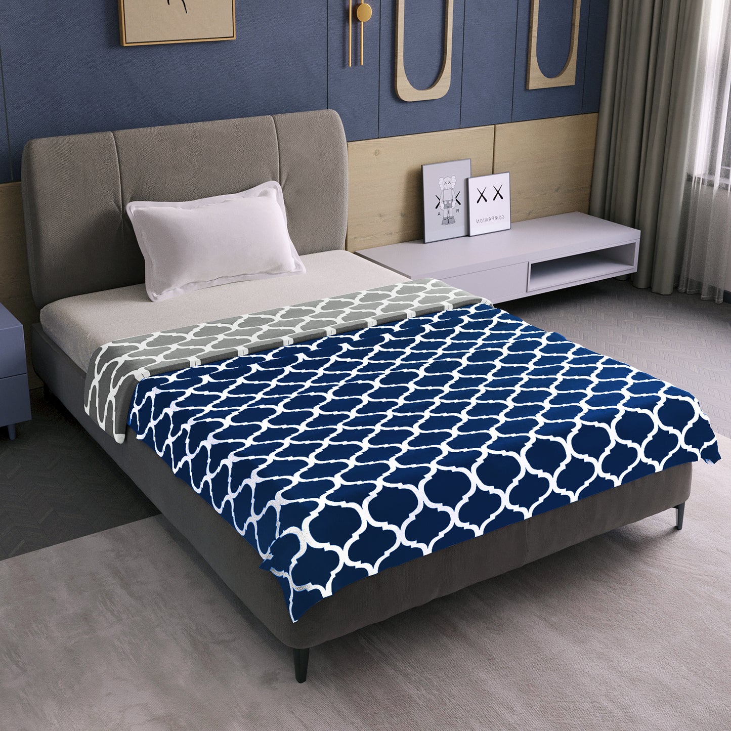 Dark Blue Abstract Print Super Soft Brushed Microfiber Single Bed AC Dohar