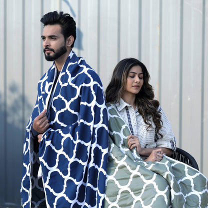 Dark Blue Abstract Print Super Soft Brushed Microfiber Single Bed AC Dohar