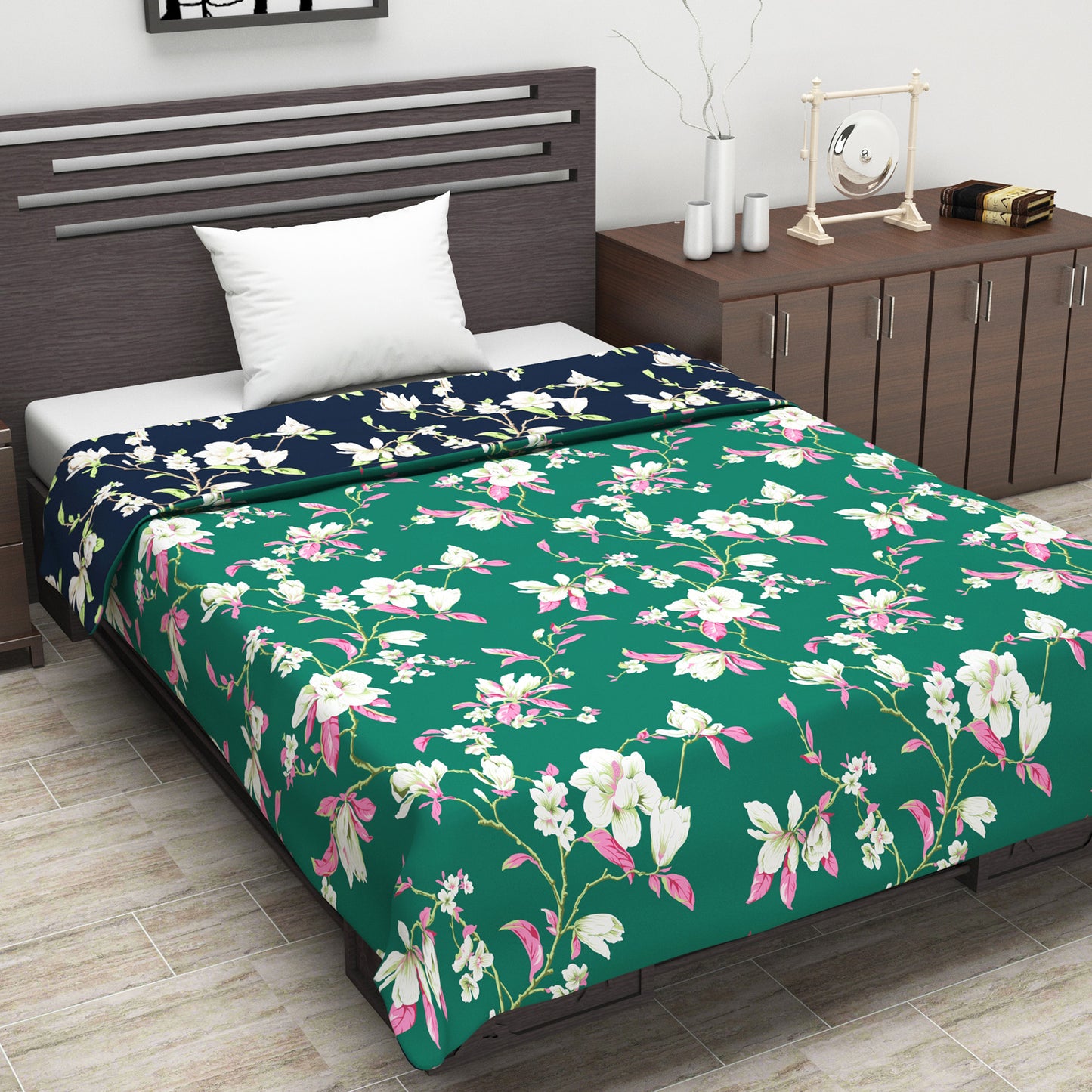Floral Dark Blue Elegant Look and Feel Microfiber Dohar For Single Bed