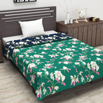 Floral Dark Blue Elegant Look and Feel Microfiber Dohar For Single Bed
