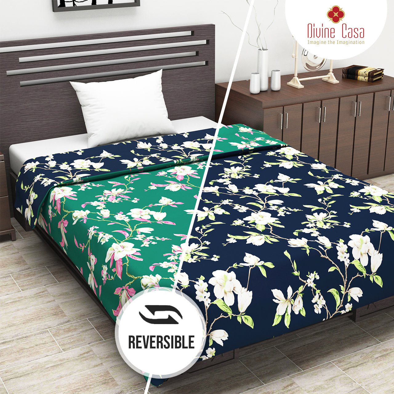 Floral Dark Blue Elegant Look and Feel Microfiber Dohar For Single Bed