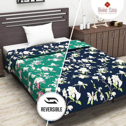 Floral Dark Blue Elegant Look and Feel Microfiber Dohar For Single Bed