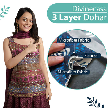 Floral Dark Blue Elegant Look and Feel Microfiber Dohar For Double Bed