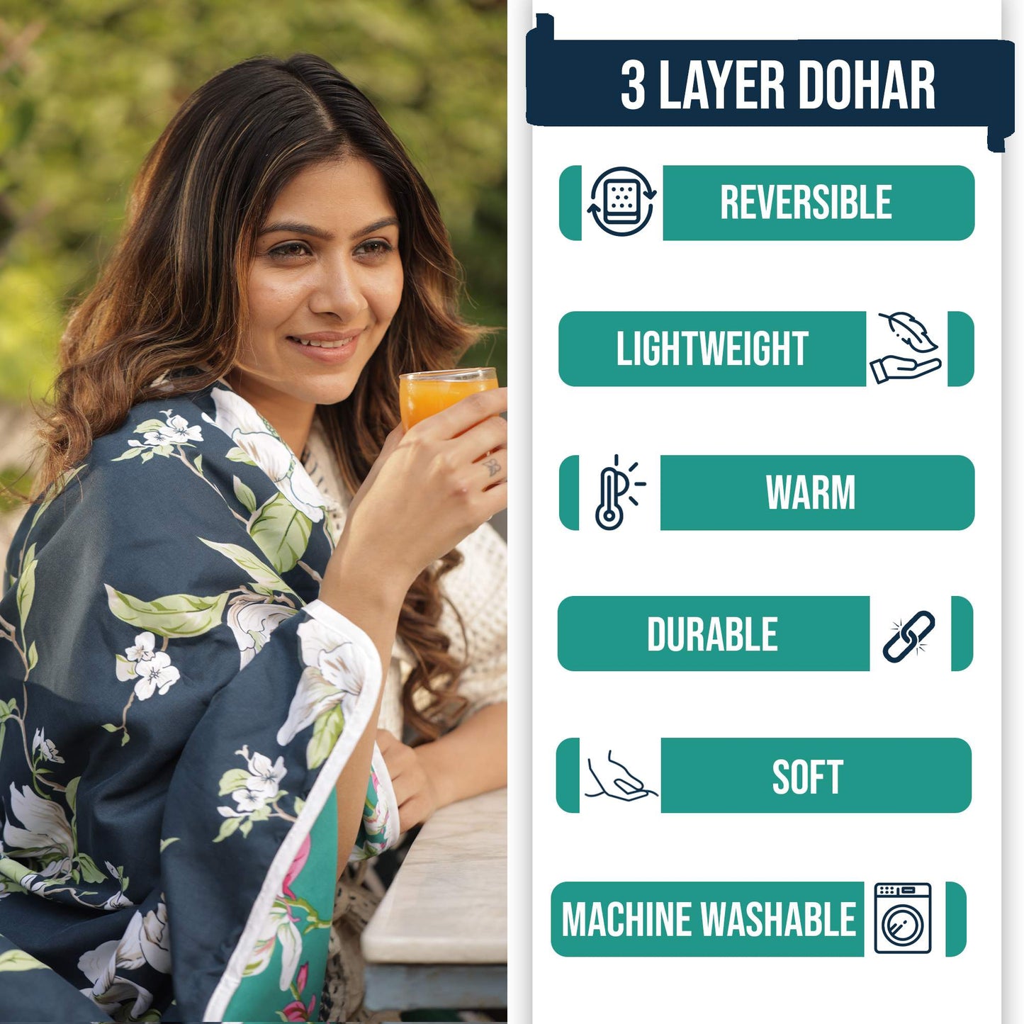 Floral Dark Blue Elegant Look and Feel Microfiber Dohar For Double Bed