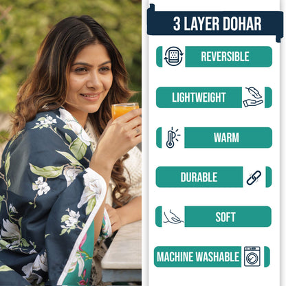 Floral Dark Blue Elegant Look and Feel Microfiber Dohar For Double Bed