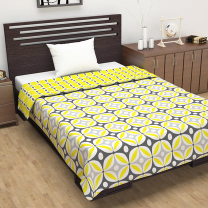 Yellow and Grey 120 GSM Microfiber Floral Pattern Single Bed AC Blanket Dohar for All Season