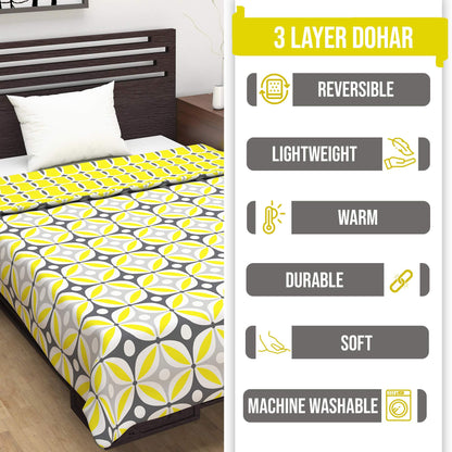Yellow Abstract Print Cosy and Cool Microfiber Reversible Double Bed Dohar