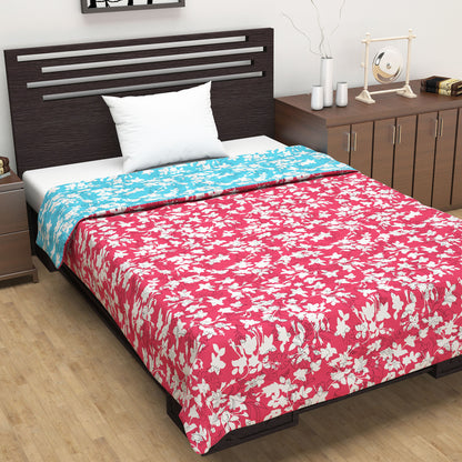 Floral Pink Style with Piping Border Microfiber Double Bed Dohar