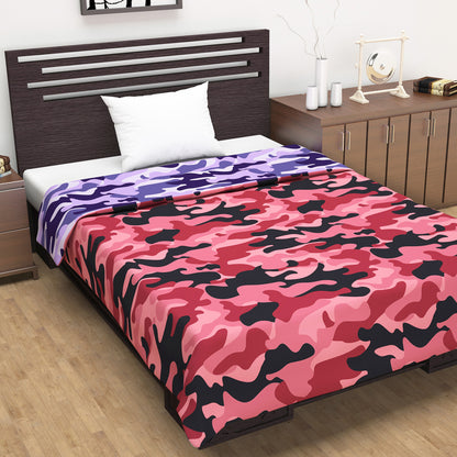 Purple and Pink 120 GSM Microfiber Abstract Camouflage Pattern Single Bed AC Blanket Dohar for All Season
