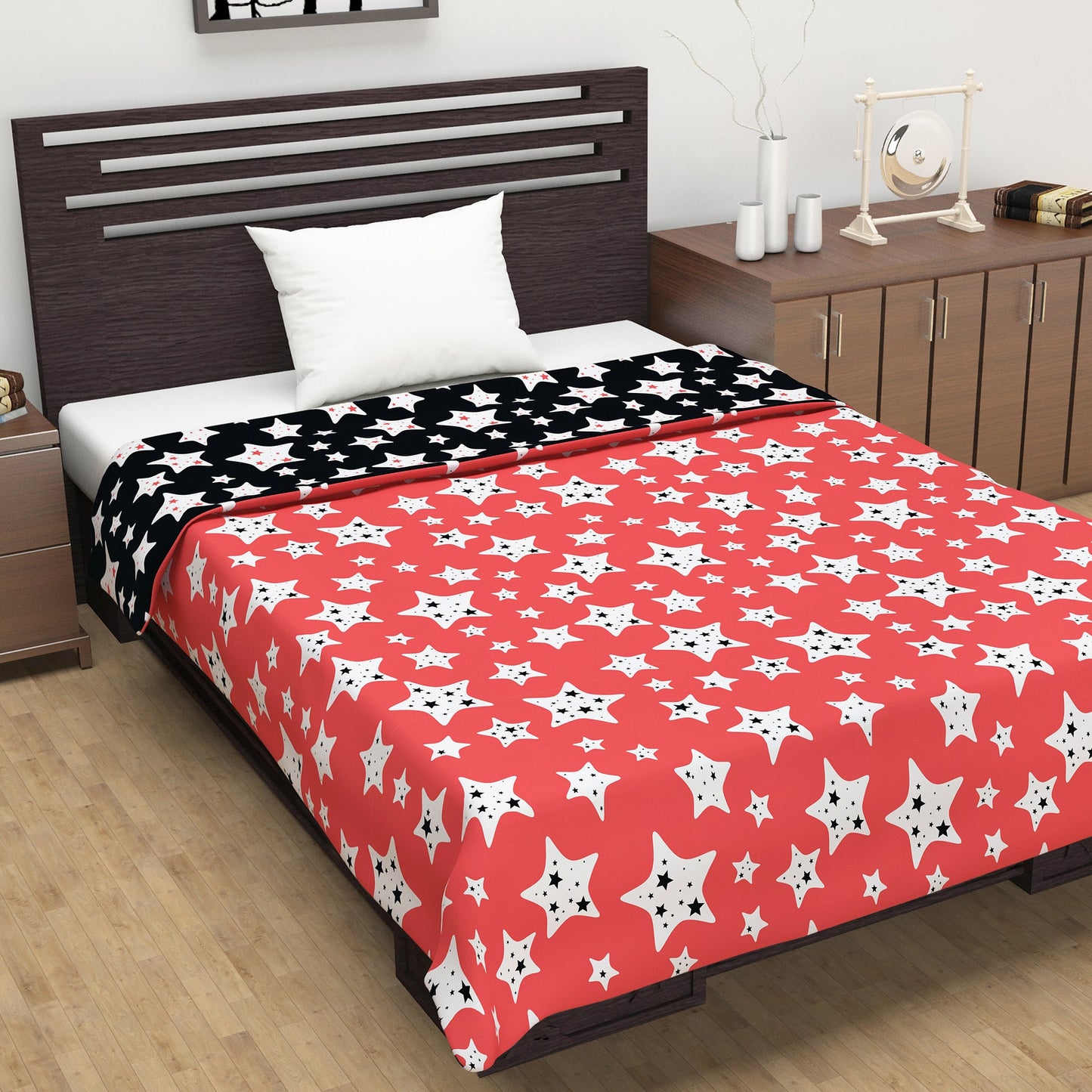 Red & Black Geometric Single Bed Dohar - 120 GSM Microfiber