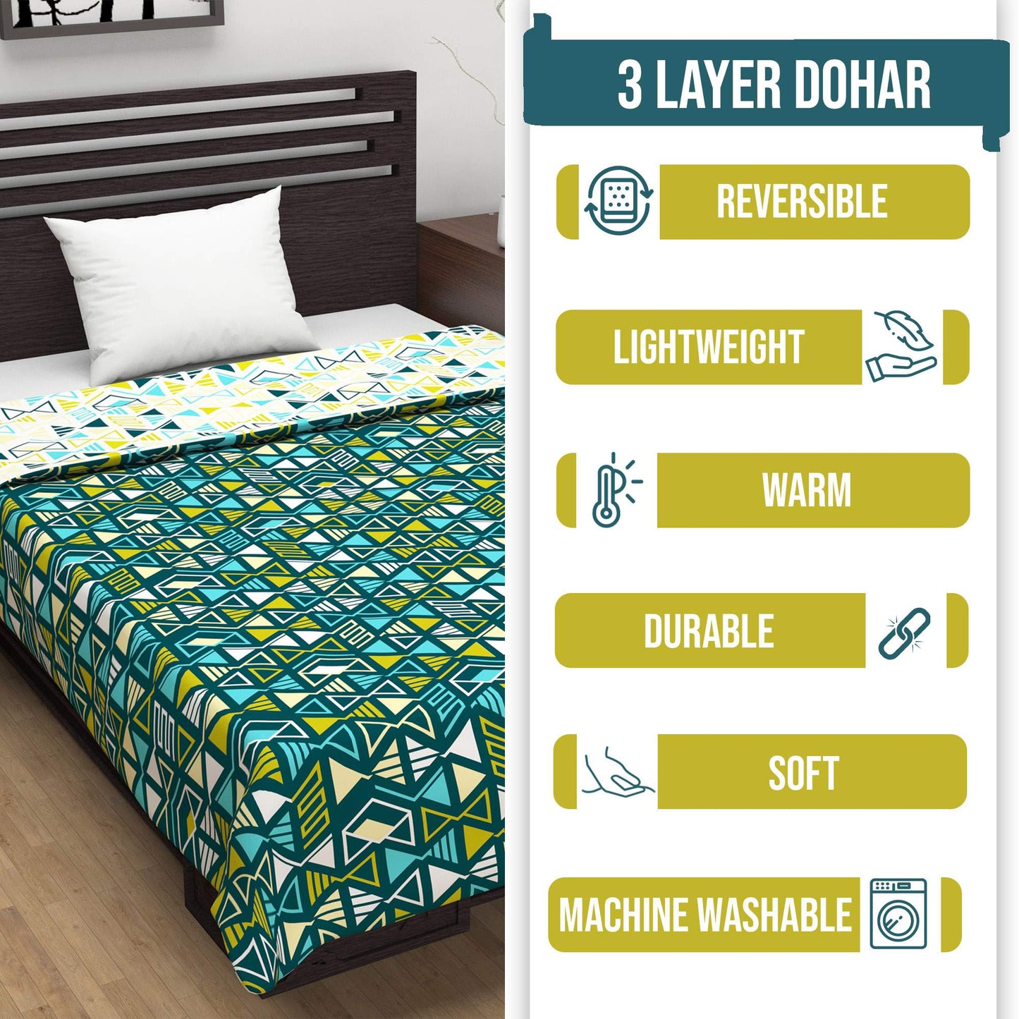 Green Geometric Classy Soft Microfiber Double Bed Dohar