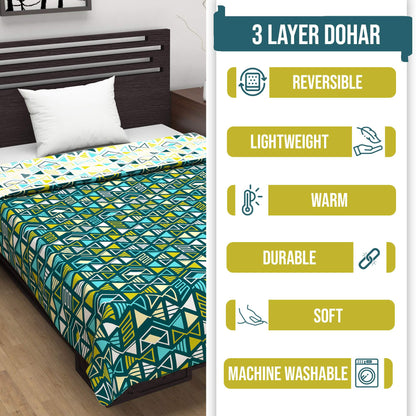 Green Geometric Classy Soft Microfiber Double Bed Dohar