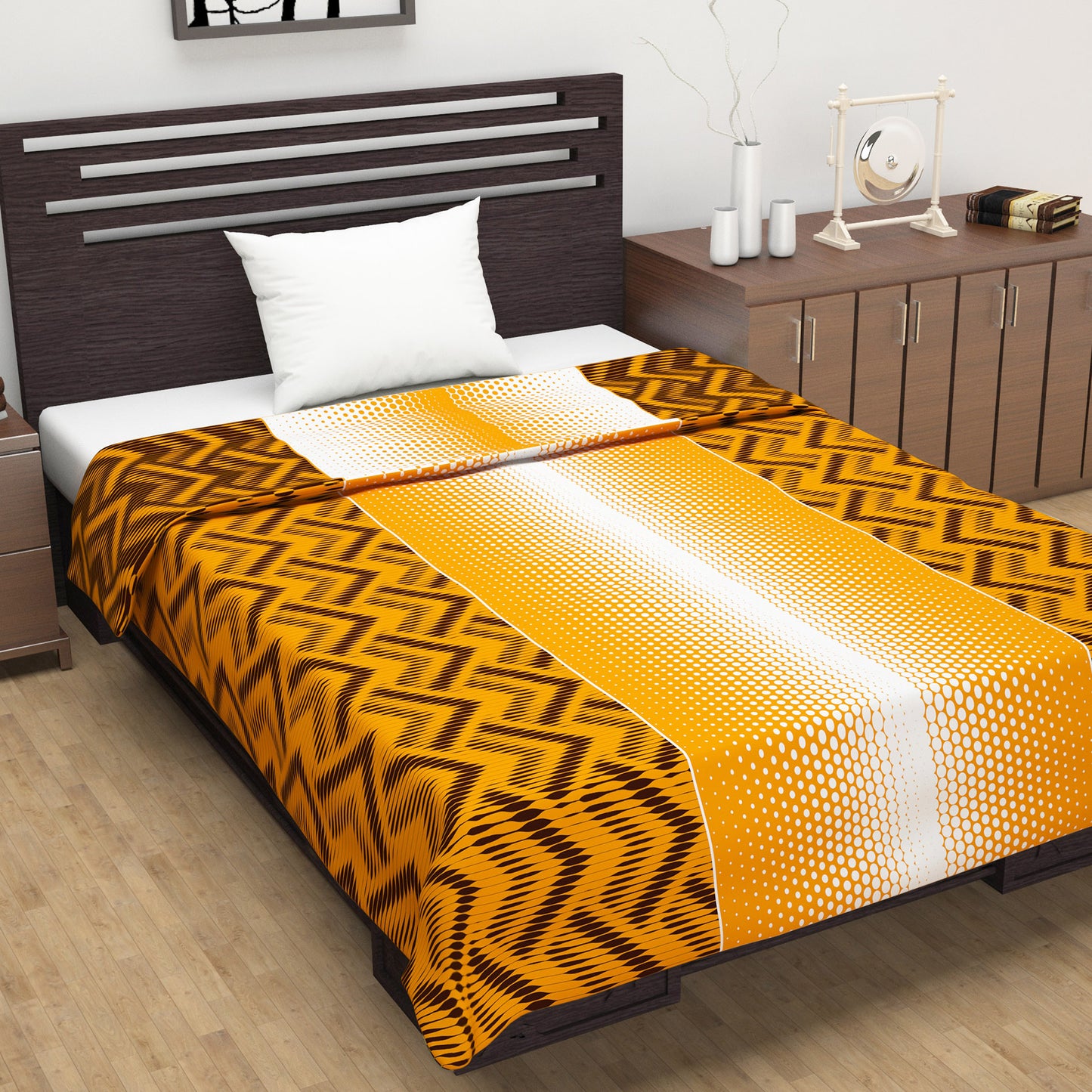 Mustard Abstract Print Skin Friendly Microfiber Single Bed Dohar