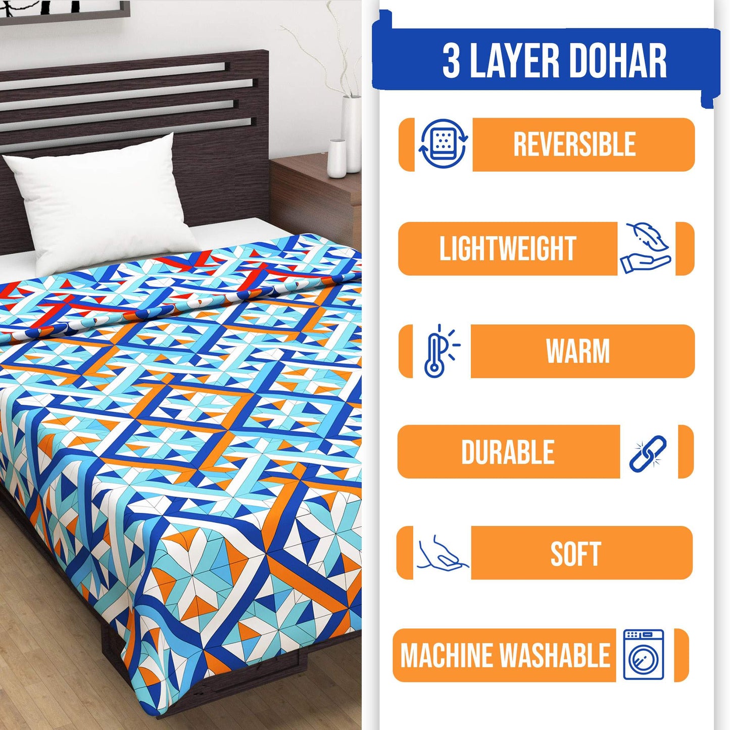 Geometric Print Modern Look Super Soft Microfiber Double Bed Dohar