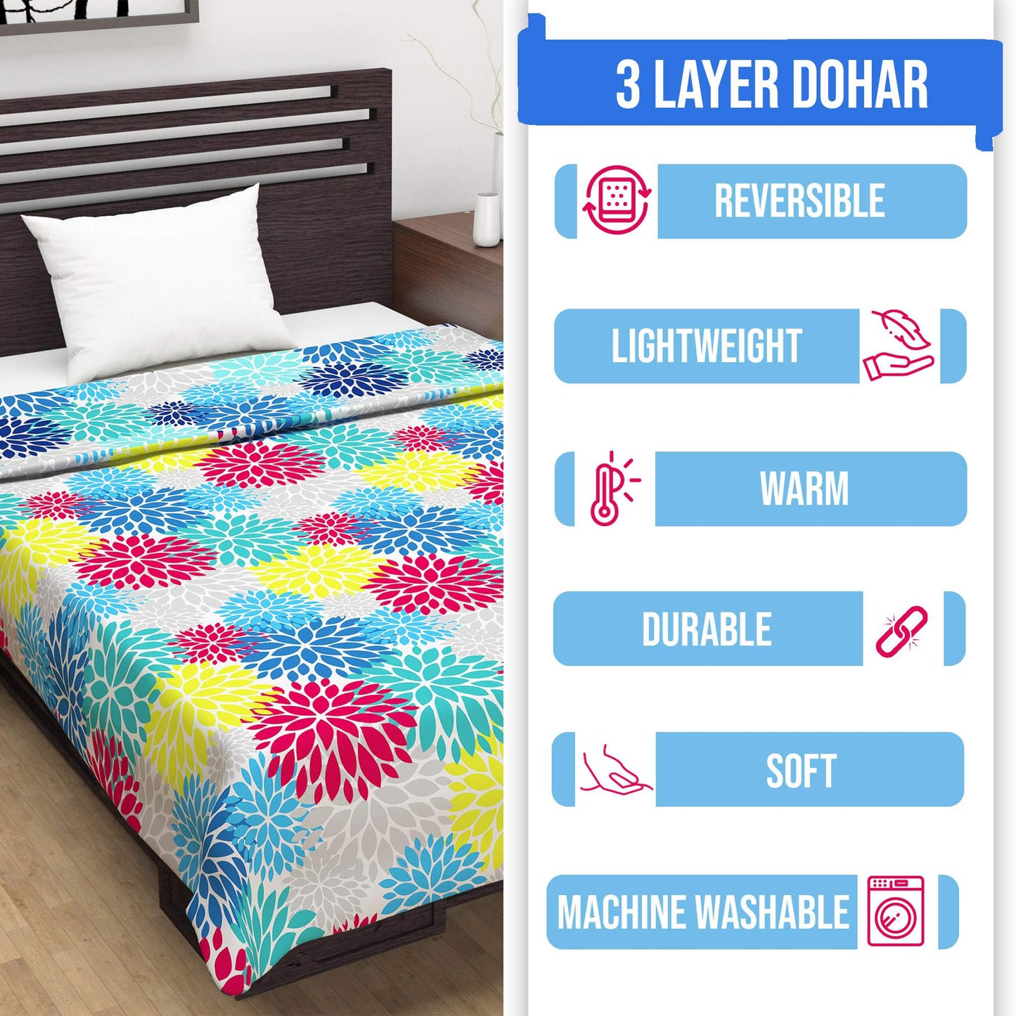 Blue Floral Fantasy All Season Microfiber Double Bed Dohar
