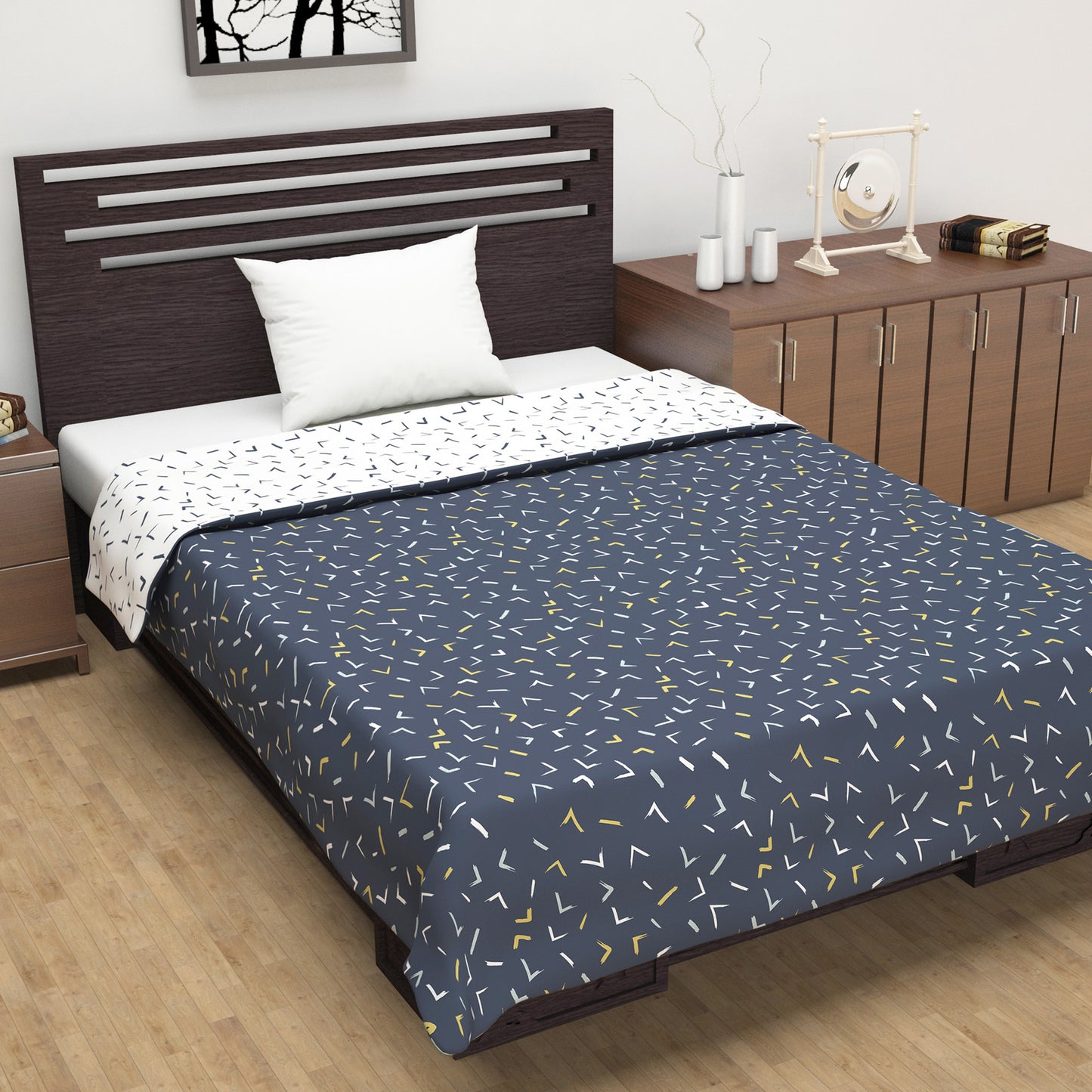Abstract Print Dark Blue Elegant Look and Feel Microfiber Dohar For Single Bed