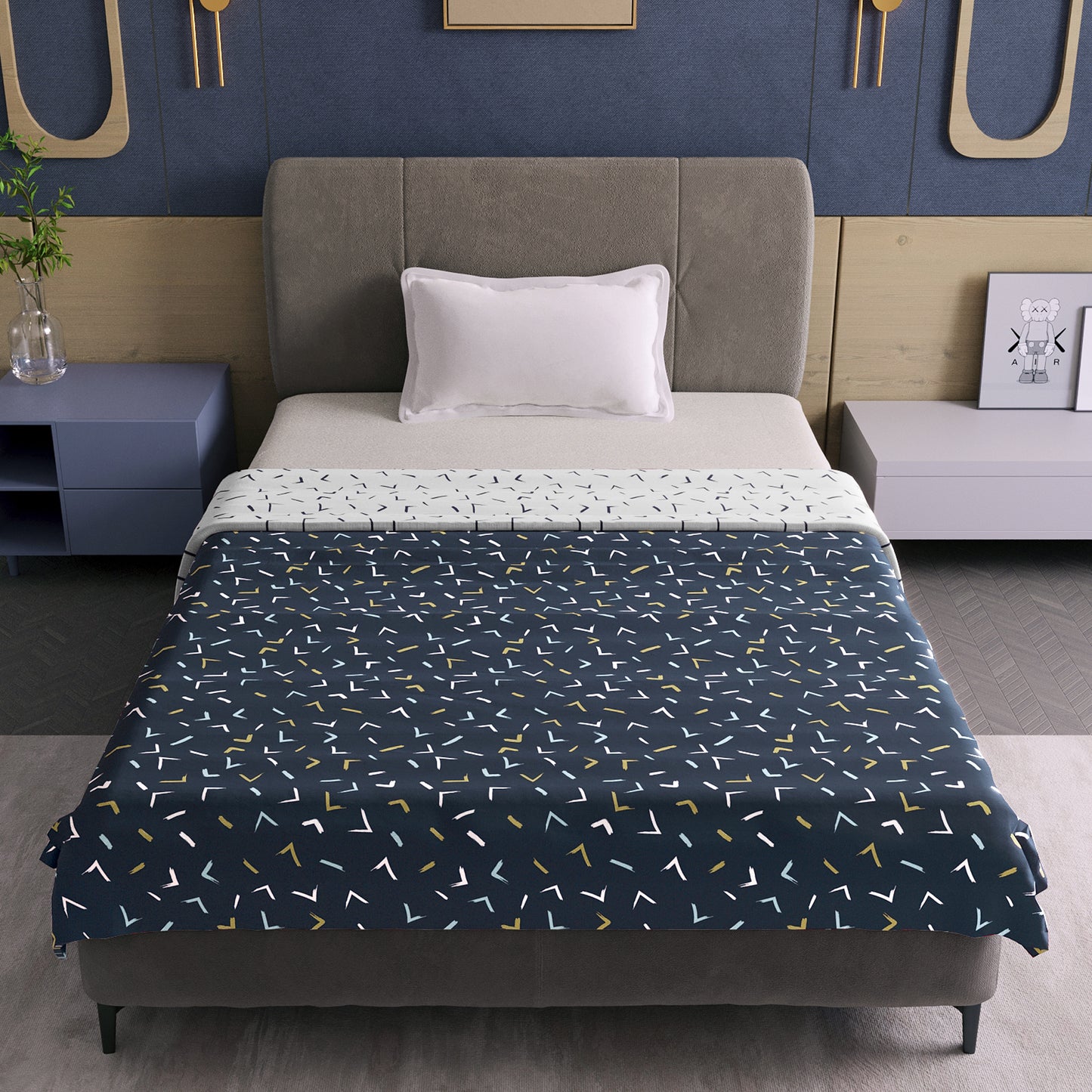 Abstract Print Dark Blue Elegant Look and Feel Microfiber Dohar For Single Bed