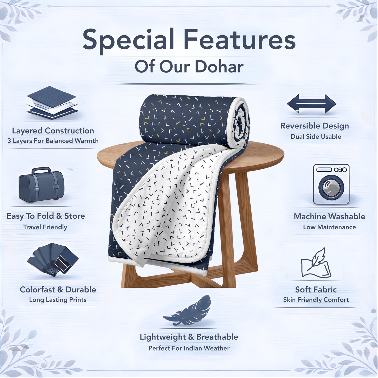 Abstract Print Dark Blue Elegant Look and Feel Microfiber Dohar For Single Bed