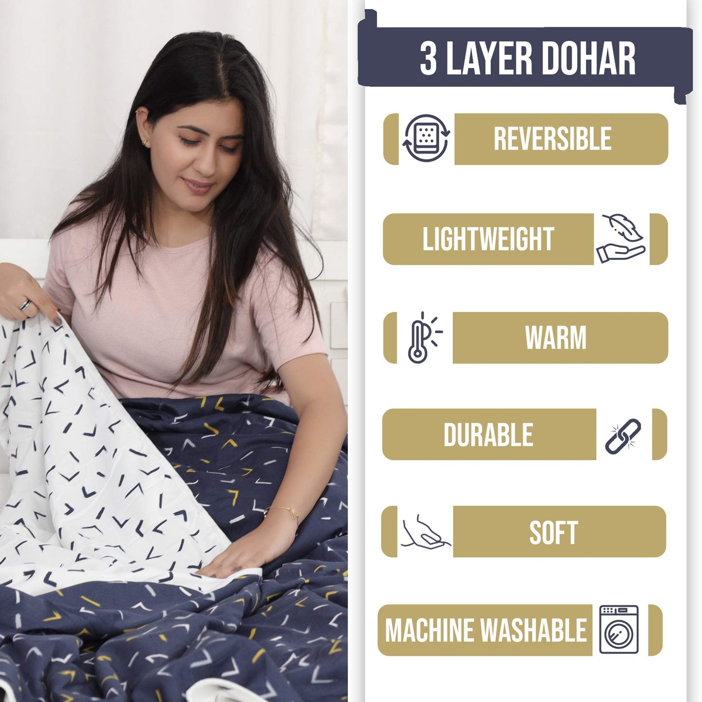 Abstract Print Dark Blue Elegant Look and Feel Microfiber Dohar For Single Bed